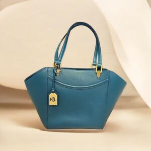 Ralph Lauren Teal Leather Tote with Gold Hardware